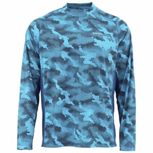 Simms Solarflex LS Crewneck Hex Camo Cobalt